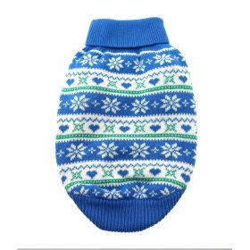 Dog Cable Knit 100% Cotton Sweater  Snowflakes and Hearts Blue (size: large)