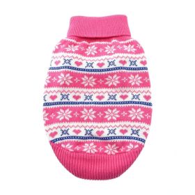 Dog Cable Knit 100% Cotton Sweater    Snowflakes and Hearts Pink (size: large)