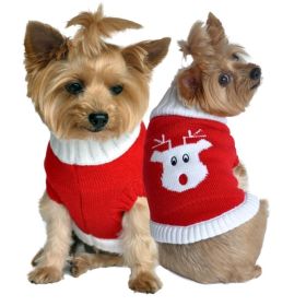 Dog Cable Knit 100% Cotton Sweater     Red Rudolph Holiday (size: large)