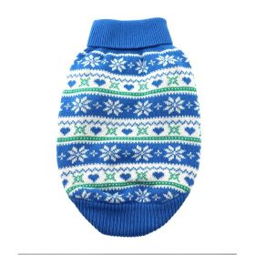 Dog Cable Knit 100% Cotton Sweater  Snowflakes and Hearts Blue (size: X-Small)